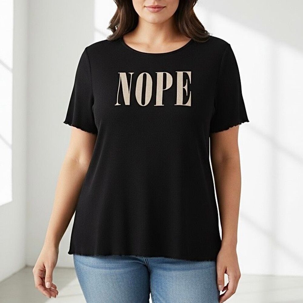Torrid Black Ribbed Nope T-Shirt Lettuce Edge Sz 3X